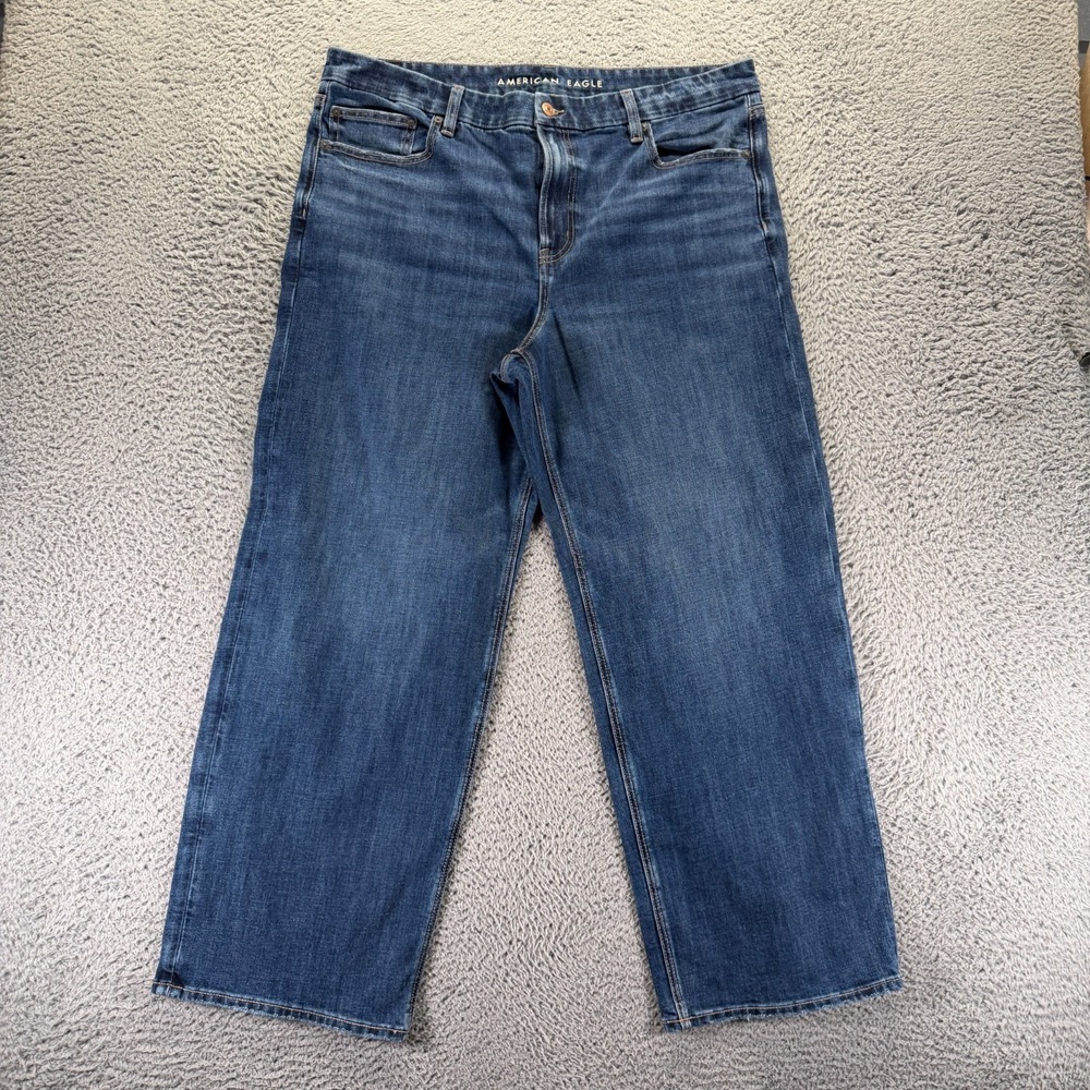 American Eagle‎ Outfitter Stovepipe Jeans Womens 18 Blue Denim Wide-Leg Stretch
